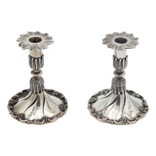 Silver Candlesticks with Circular Bases, Set of 2 For Sale