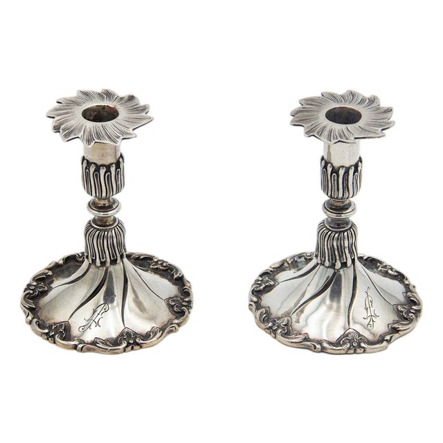 Silver Candlesticks with Circular Bases, Set of 2 For Sale