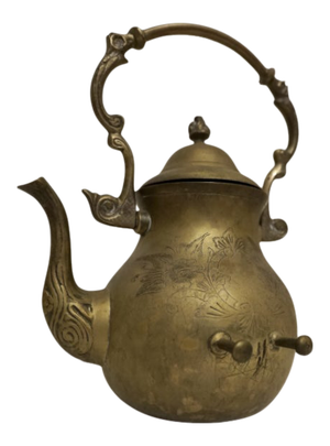 Antique Engraved Victorian Brass Hot Water Tea Kettle