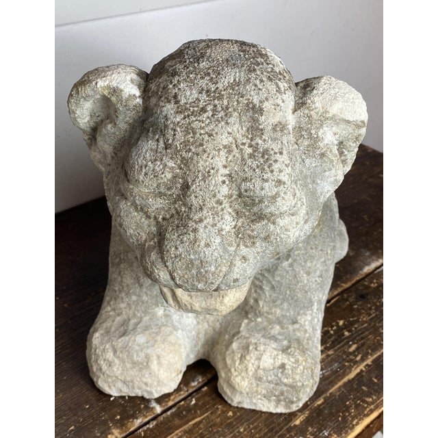 Cream Antique Reclining Lion Sculpture on Base in Carved Stone, 1890s For Sale - Image 8 of 18