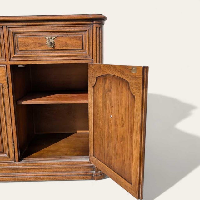 Chestnut Henredon 1970s Credenza – Traditional Walnut Sideboard With Brass Pulls & Adjustable Shelving, 66” Vintage Cabinet For Sale - Image 8 of 18