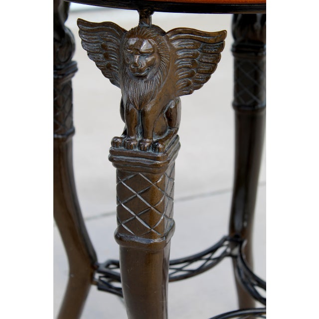 Black Mid-Century Egyptian Revival Style Round Stone-Top Accent Table With Sculptural Winged Griffins. For Sale - Image 8 of 12
