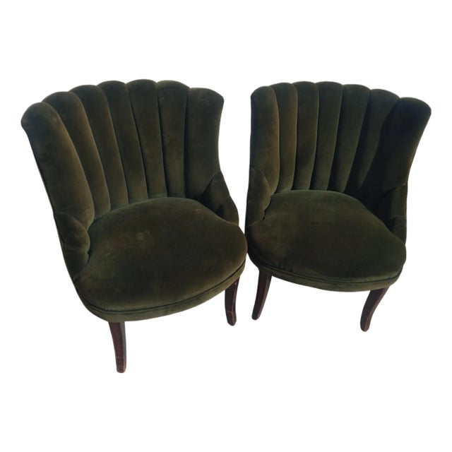 Mid 20th Century Pair of Hollywood Regency Channel Back Slipper Chairs For Sale