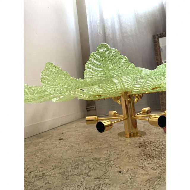 Contemporary Venetian Sunflwer Murano Glass Green Flush Mount Impressive and shenographic venetian flush mounth made in...