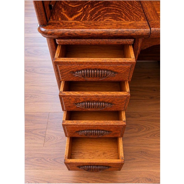 Very Special Antique Smith Premier Roll Top Desk | Quarter Sawn Oak Typewriter Desk | Victorian Office Furniture For Sale - Image 14 of 17
