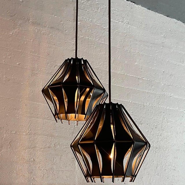 Mid-Century Studio Made Slat Steel Diamond Pendants - a Pair For Sale - Image 9 of 9