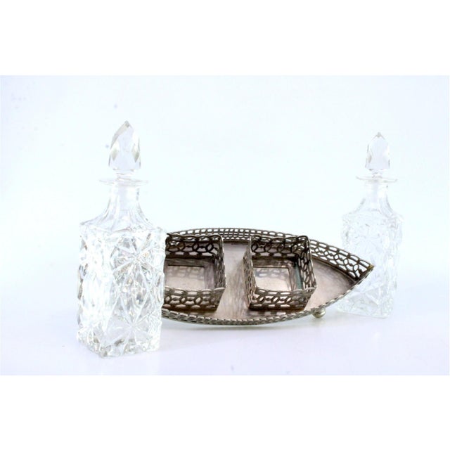 Perfume Bottles in Cut Glass with Silver Frame and Ship Grid, Set of 3 For Sale - Image 4 of 7