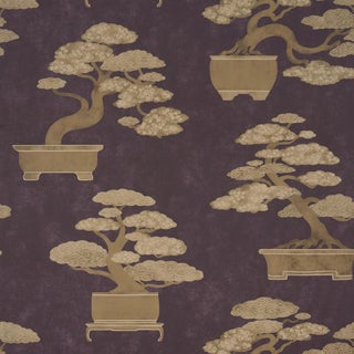Schumacher Bonsai Tree Wallcovering In Aubergine For Sale
