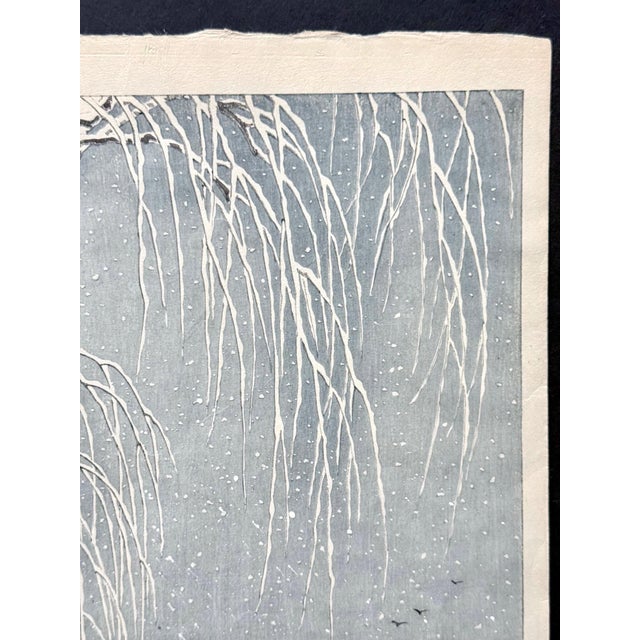 Japanese Woodblock Print Snow on Willow Bridge by Ohara Shoson For Sale - Image 18 of 18