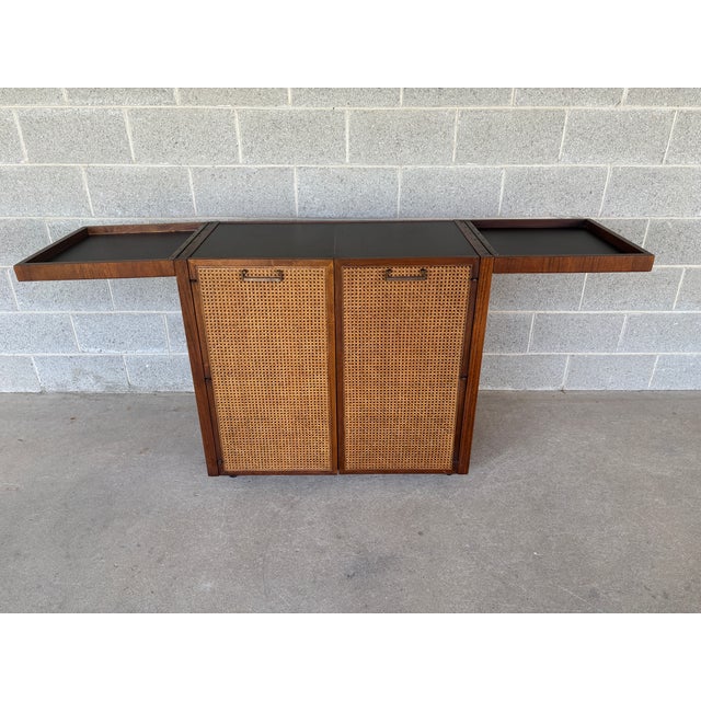 Jack Cartwright for Founders Mid Century Modern Walnut & Cain Door Bar Cart For Sale - Image 13 of 16