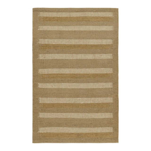 Rug & Kilim’s Scandinavian Rug with Beige and Taupe Geometric Stripes - 12x15 For Sale