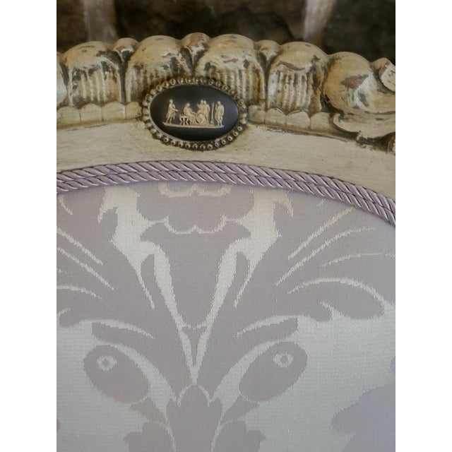 Wood French Vintage Louis XVI Revival Grey Painted Armchair With Wedgwood-Style Medallions For Sale - Image 7 of 11