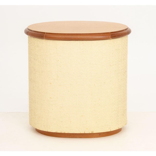 Wood Vintage Modern Walnut and White Painted Rattan Bedside Table For Sale - Image 7 of 7