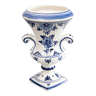 Vintage Dutch Delft Floral Urn Vase For Sale