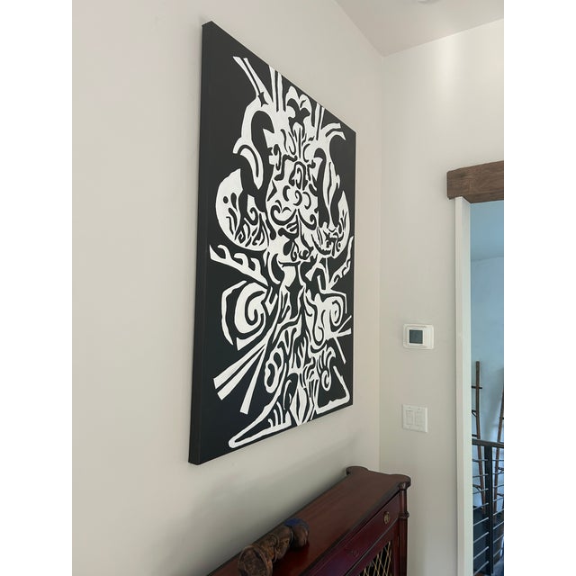 2020s Large Abstract Black and White Painting With Tribal Vibe For Sale - Image 5 of 7