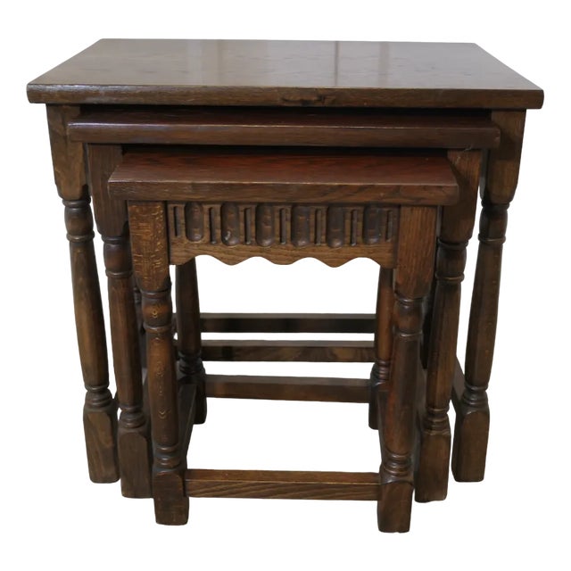 Vintage Nesting Tables in Oak, 1950s, Set of 3 For Sale