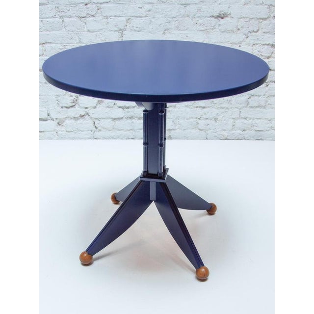 1980s Postmodern Navy Blue Lacquered Wood Pedestal Side Table, 1980s For Sale - Image 5 of 14