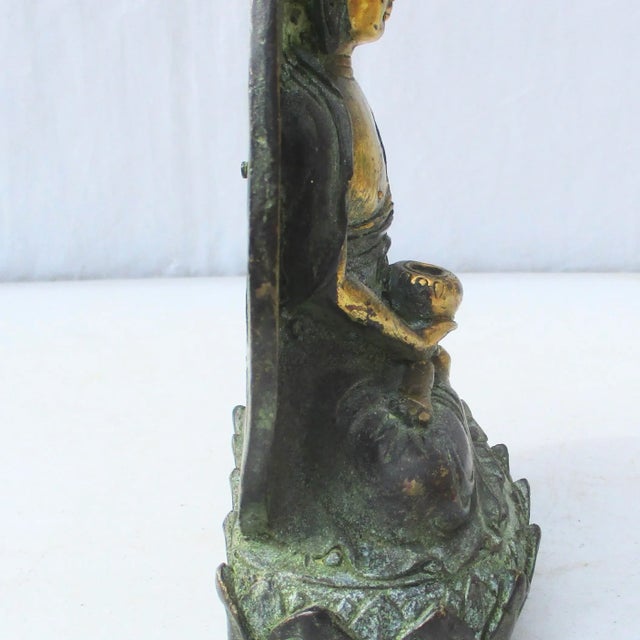 Vintage Bronze Chinese Buddha Figurine For Sale - Image 4 of 7