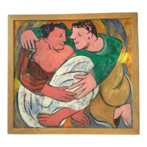 Early 21st Century Large Painting On Board Of A Couple & Baby by Tim Haven