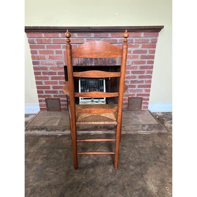 Early 20th Century Antique American Shaker Style High Ladder Back Rush Seat Armchair For Sale - Image 11 of 12