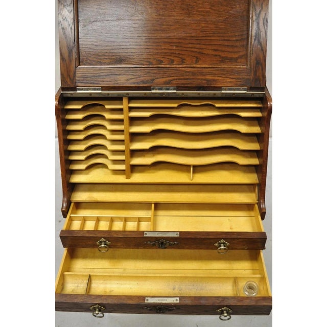 Antique English Victorian Oak Wood Desktop Portable Lap Desk Letter Holder For Sale - Image 10 of 12
