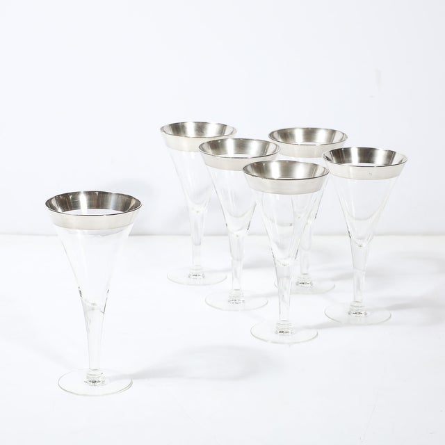 Mid-Century Modern Set of Six Silver Gilt Rimmed Martini Glasses by Dorothy Thorpe For Sale - Image 3 of 11