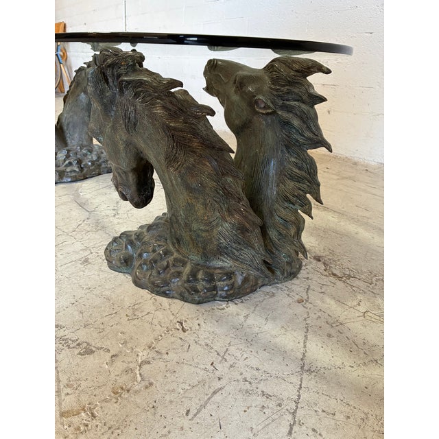Vintage Bronze Sculptural Horses and Glass Top Coffee Table For Sale - Image 10 of 12