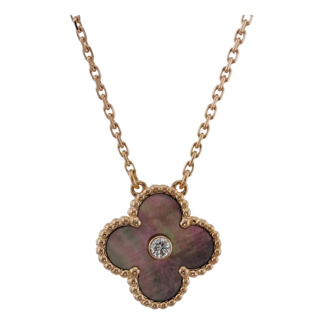 Van Cleef & Arpels Vintage Alhambra Grey Motif Diamond Pendant in 18k Rose Gold For Sale
