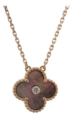 Van Cleef & Arpels Vintage Alhambra Grey Motif Diamond Pendant in 18k Rose Gold