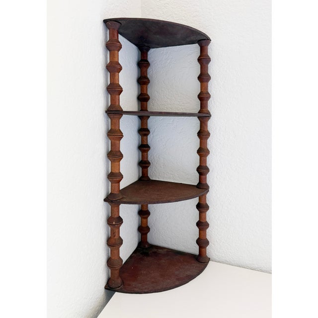 For your consideration, we present a stunning antique folk art spool corner shelf, also historically classified as a...