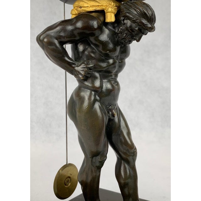 Early 19th Century Early 19th Century Empire Period Bronze Doré and Patinated Bronze Clock Depicting Atlas For Sale - Image 5 of 13