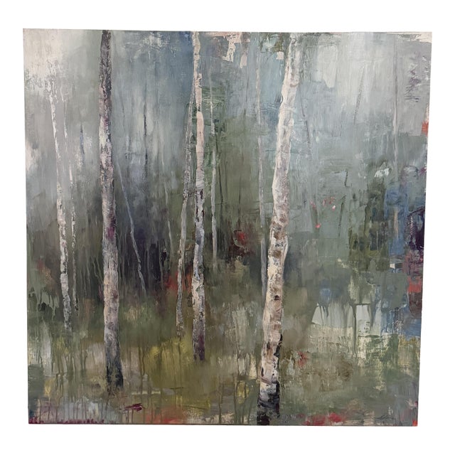 Tracey Lane "Shimmer Iii" Original Birch Tree Landscape - Large 30" Acrylic on Panel For Sale