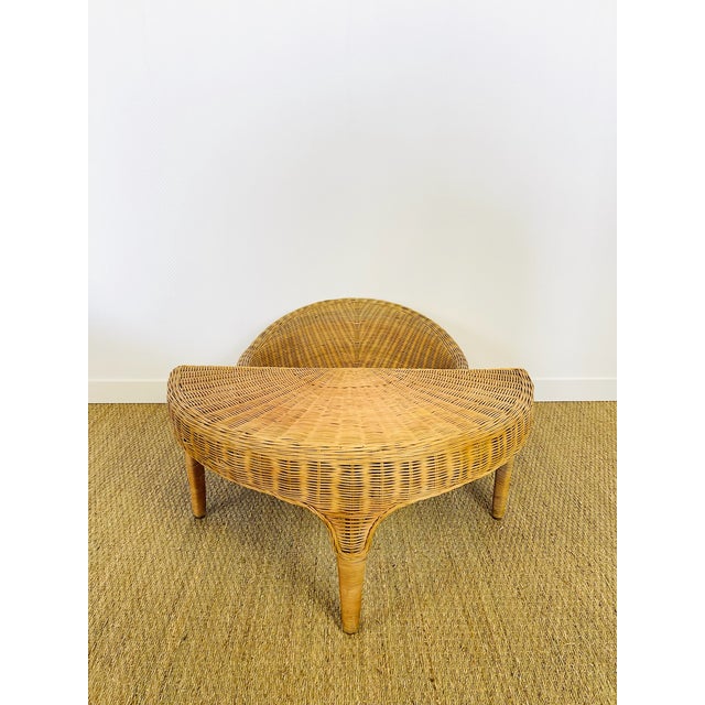 Vintage Sculptural Lotus Meditation Chair and Half-Moon Table in Rattan, 1970s, Set of 2 For Sale - Image 13 of 18