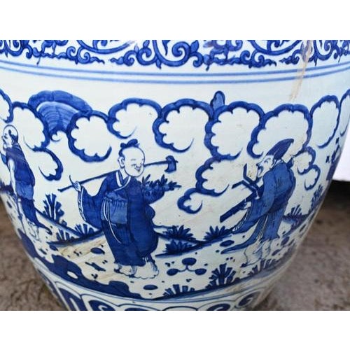 Large Blue and White Porcelain Planters, Set of 2 For Sale - Image 10 of 13