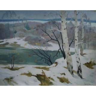 Impressionist Winter Landscape Painting – Ukrainian Soviet Art, 1988 120-150 For Sale