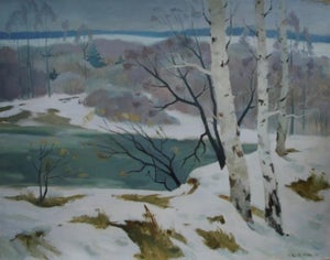 Impressionist Winter Landscape Painting – Ukrainian Soviet Art, 1988 120-150