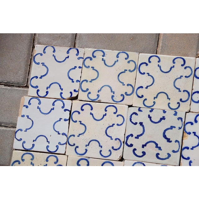 19th-20th Century Portuguese Antique Tiles Set of 59 Blue & White Quatrefoil Pattern For Sale - Image 6 of 18