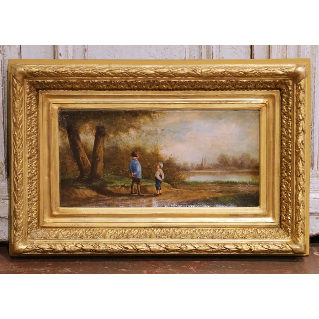 French Pair of 18th Century French Pastoral Oil Paintings in Original Gilt Frames For Sale - Image 3 of 11