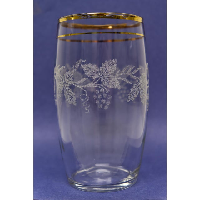 Glass Bartlett Collins Gold Rim Etched Grapevine Glass Tumblers Set of 6 For Sale - Image 7 of 7
