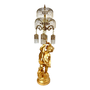 4 Foot Hollywood Regency Gold Leafed Cherub Light Fixture