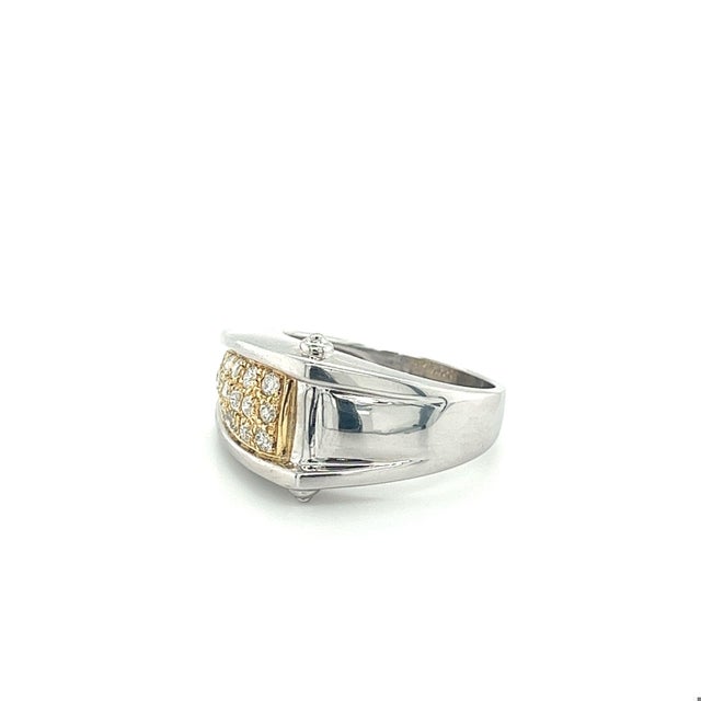 Mid 20th Century Platinum and 18k Gold Unisex Natural Diamond Pinky Ring Size 8 For Sale In Miami - Image 6 of 7
