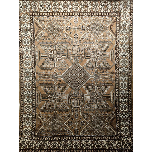 Vintage Persian Bakhtiari Rug, Hand-Knotted Wool, Allover Geometric Pattern, Camelhair & Ivory, 8x11 For Sale - Image 12 of 18
