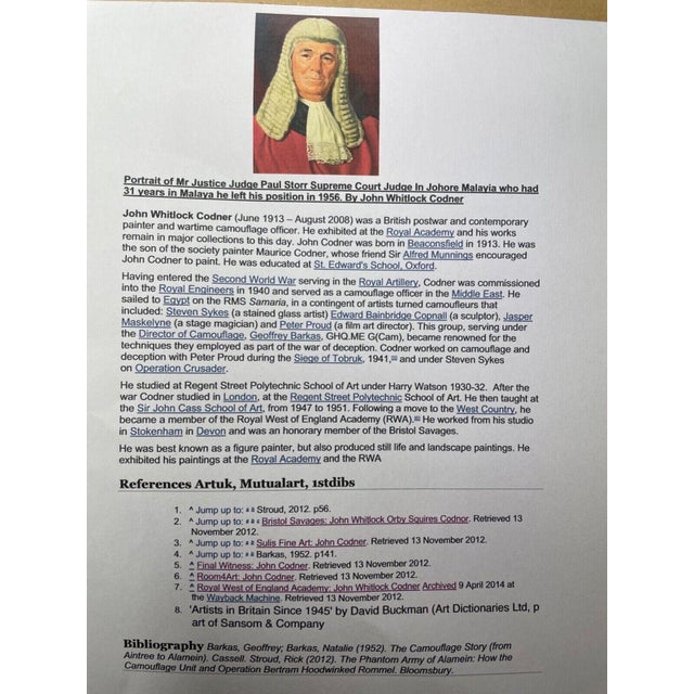 1950s British Oil Painting Portrait Judge Paul Storr in Red Coat Court Dress Robes by John Whitlock Codner For Sale - Image 5 of 13