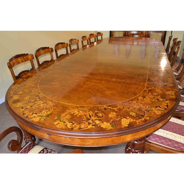 Burr Walnut Marquetry Dining Table and Chairs, 1990s, Set of 19 For Sale - Image 11 of 18