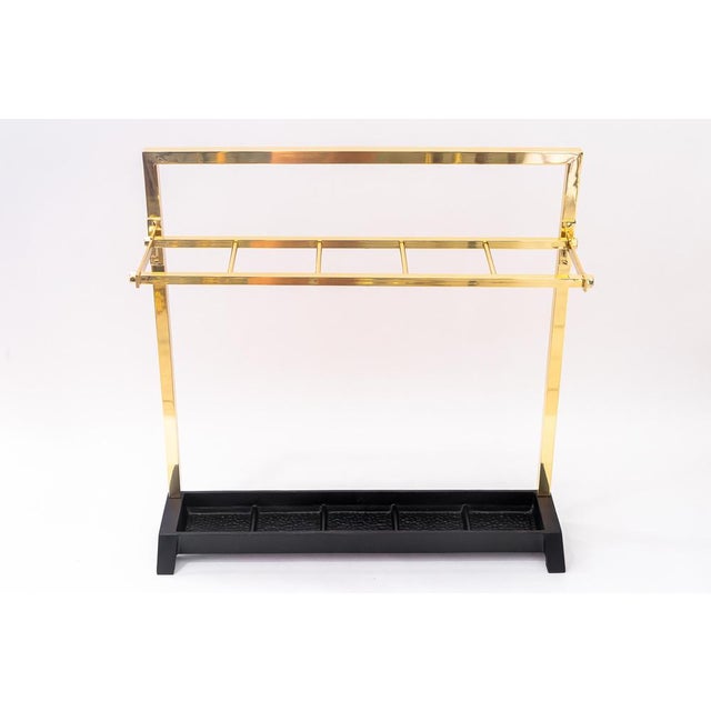 Art deco umbrella stand, Vienna around 1920s Brass polished and stove enameled Iron blackened