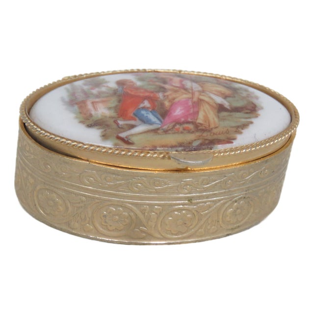 Cameo Lidded Trinket Pill Box Porcelain and Metal 4634b For Sale