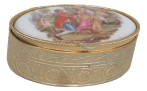 Cameo Lidded Trinket Pill Box Porcelain and Metal 4634b