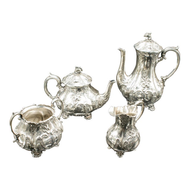 Antique 4 Piece Tea Service, English, Silver Plate, Coffee Pot, Edwardian, 1910 For Sale