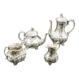 Antique 4 Piece Tea Service, English, Silver Plate, Coffee Pot, Edwardian, 1910