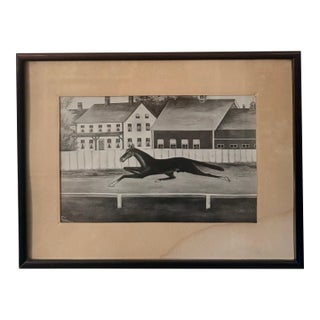 Early 20th Century Reproduction Print Race Horse Charcoal Drawing Signed by Artist For Sale